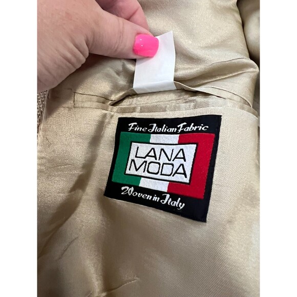 Vintage Lana Moda Fine Italian Mens Blazer Beige Tan Silk Wool Size 42R - Picture 7 of 12